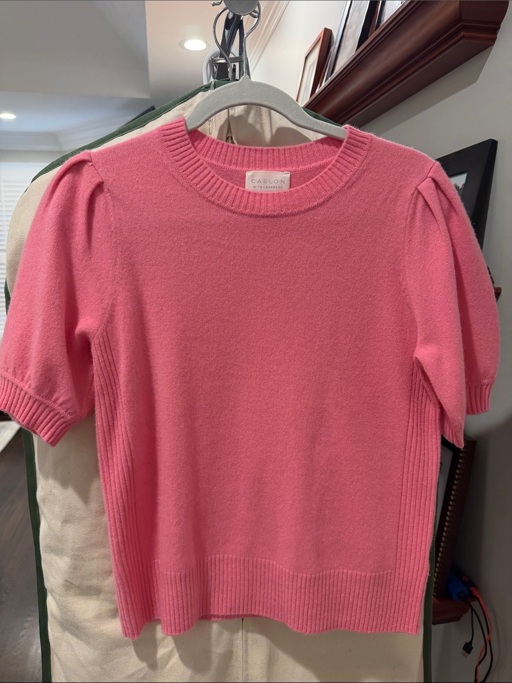 Caslon Bright Pink Short Sleeve Puff-Sleeve Knit Top